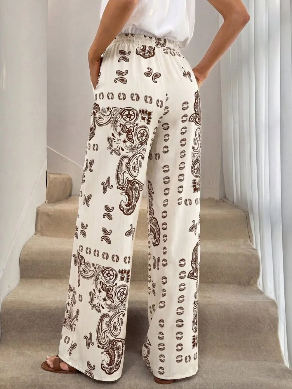 Apricot Boho Women's Print Wide Leg Pants